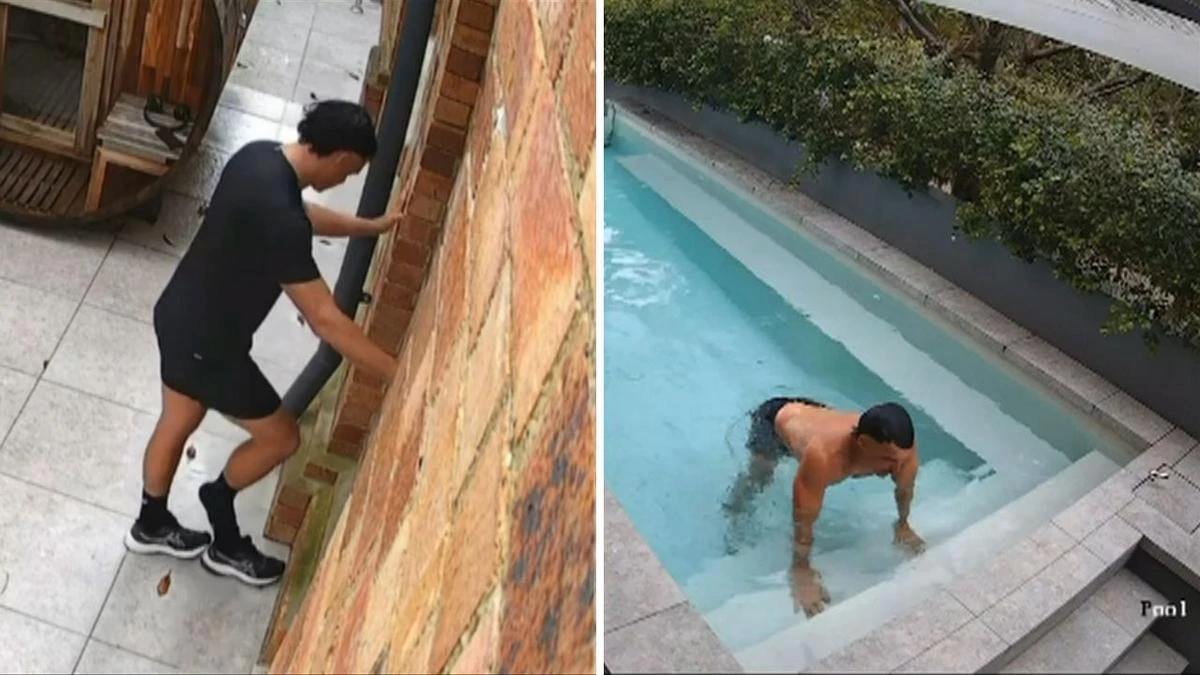 Stranger caught taking a dip and doing stretches in family pool