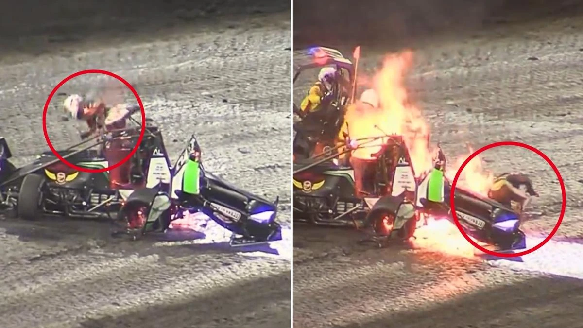 Teen driver leaps from burning car after sudden explosion