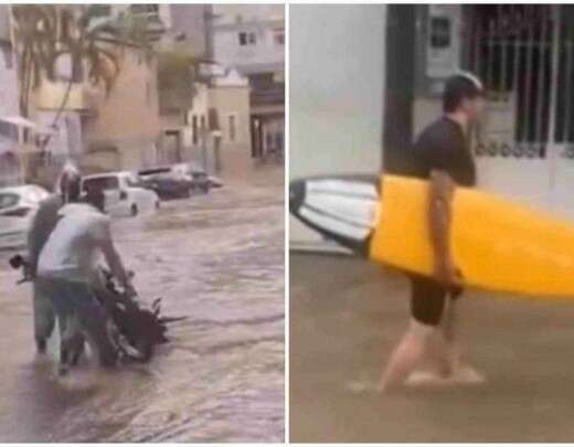 VÃ­deo: homem surge com prancha de surf em alagamento no Centro de JF