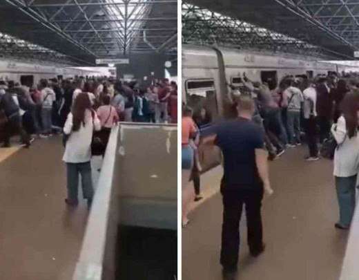 Passageiros empurram vagÃ£o de metrÃ´ apÃ³s homem ficar com perna presa