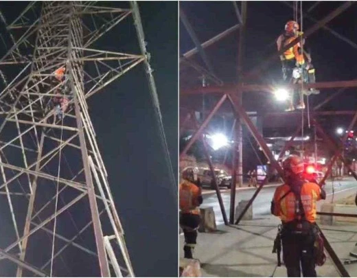 VÃ­deo: homem sobe em torre de energia e tem que ser resgatado em Contagem