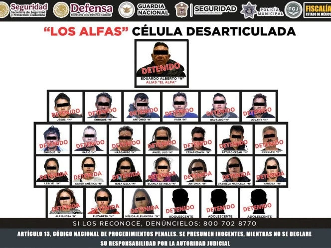 Caen 27 integrantes del grupo criminal Los Alfas; operaban en Toluca