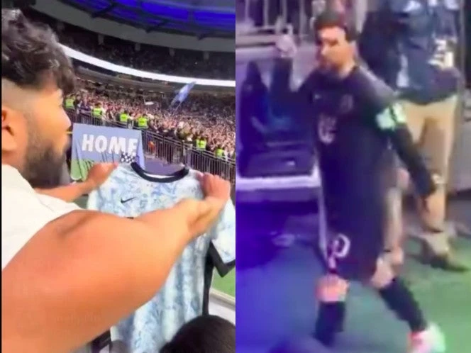 Messi explota contra aficionado que le enseña playera de Cristiano
