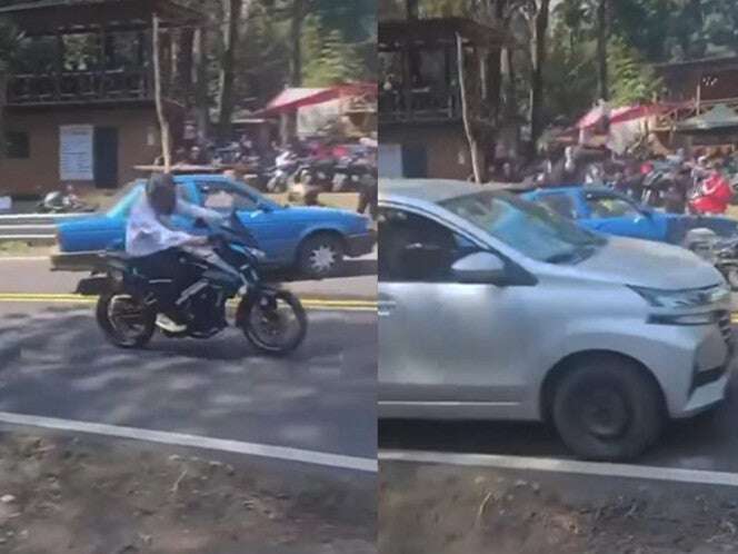 Una más… Impacto casi mortal de biker contra Tsuru en la México-Cuernavaca