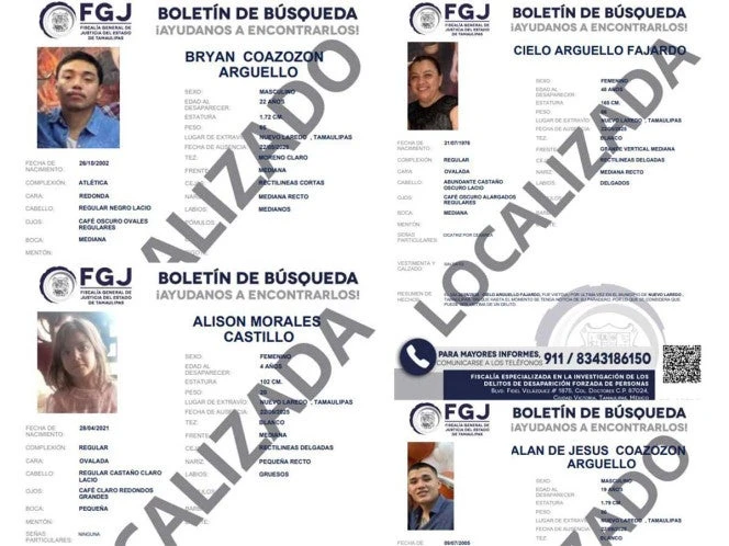 Hallan a policía de Tamaulipas y familia reportada como desaparecida