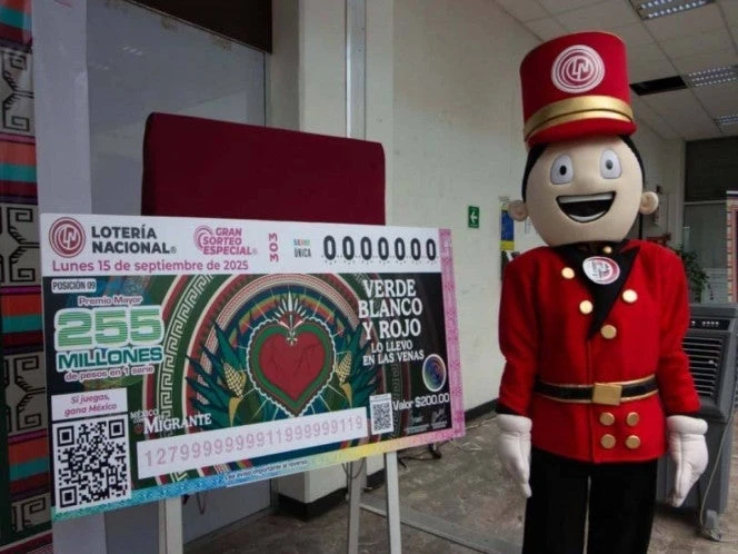 Lotería Nacional: sorteo de este 15 de septiembre repartirá 255 mdp