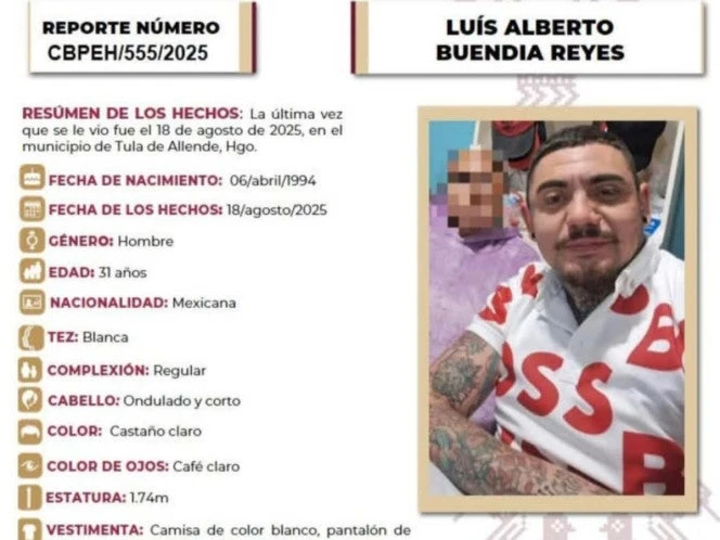 Ayúdanos a encontrar a Luis Alberto Buendía; tiene tatuajes en cabeza y cuerpo