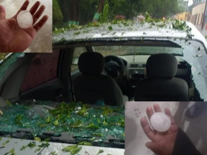Enormes granizos destruyen parabrisas de autos en Coahuila 