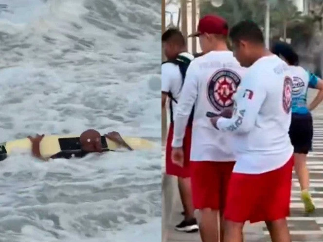 Surfista es auxiliado tras quedar atrapado por marejadas del huracán Priscilla en Mazatlán