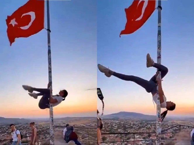 Turista podría ir a la cárcel por hacer 'pole dance' con la bandera turca | VIDEO