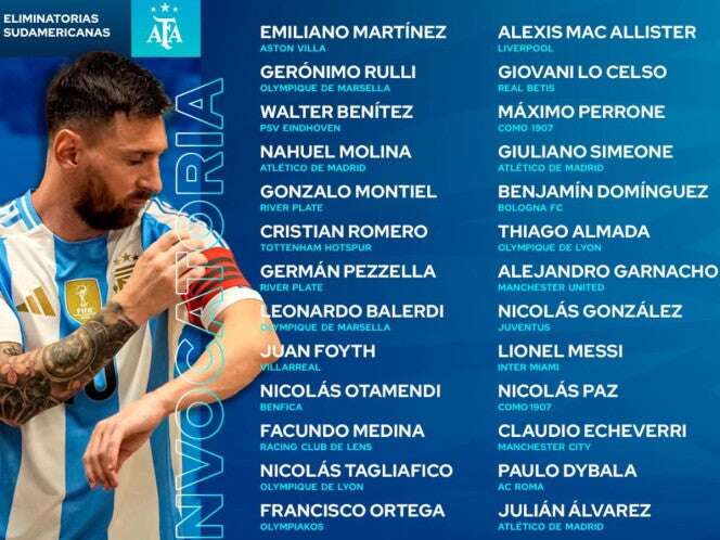 Messi lidera convocatoira de Argentina contra Brasil y Uruguay