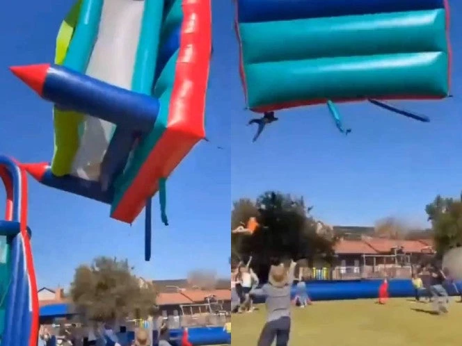 Tragedia en festival escolar: inflable sale volando con niños dentro. VIDEO