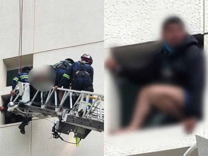 Sujeto intentaba arrojarse desde tercer piso de hospital en Querétaro; fue rescatado