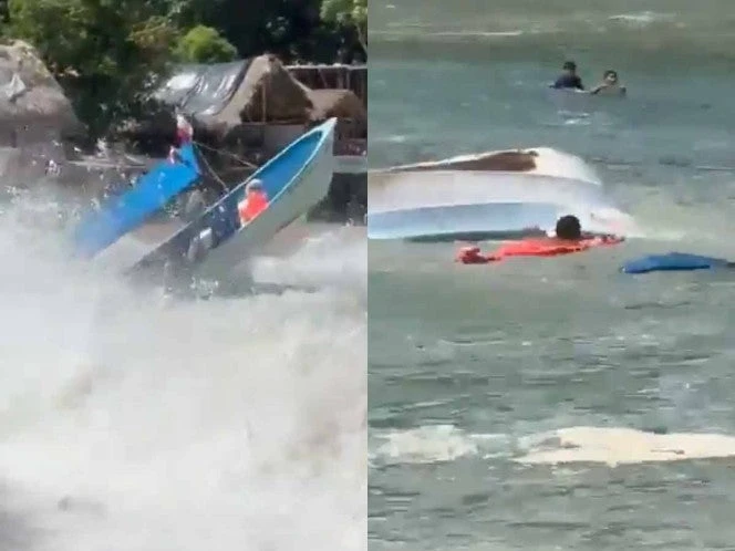 ¡Con bebés a bordo! Lancha con turistas se vuelca en Puerto Vallarta por oleaje del huracán Priscilla