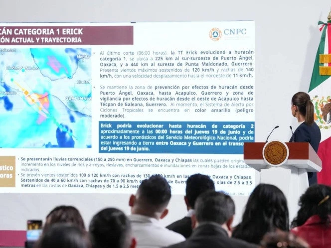 ‘Erick’ tocará tierra las primeras horas de este jueves: Claudia Sheinbaum  
