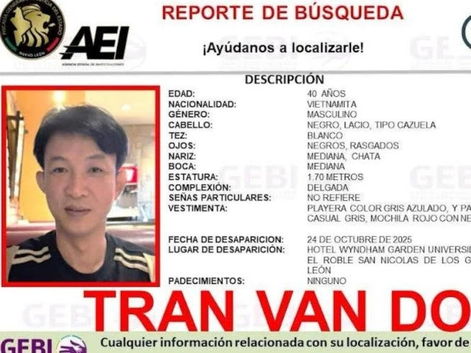 Desaparece vietnamita de 40 años en Nuevo León 