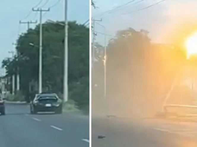 Por jugar arrancones, auto choca y derriba tres postes de luz