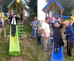 Nagranie hitem sieci. Wójt i proboszcz testują zjeżdżalnię