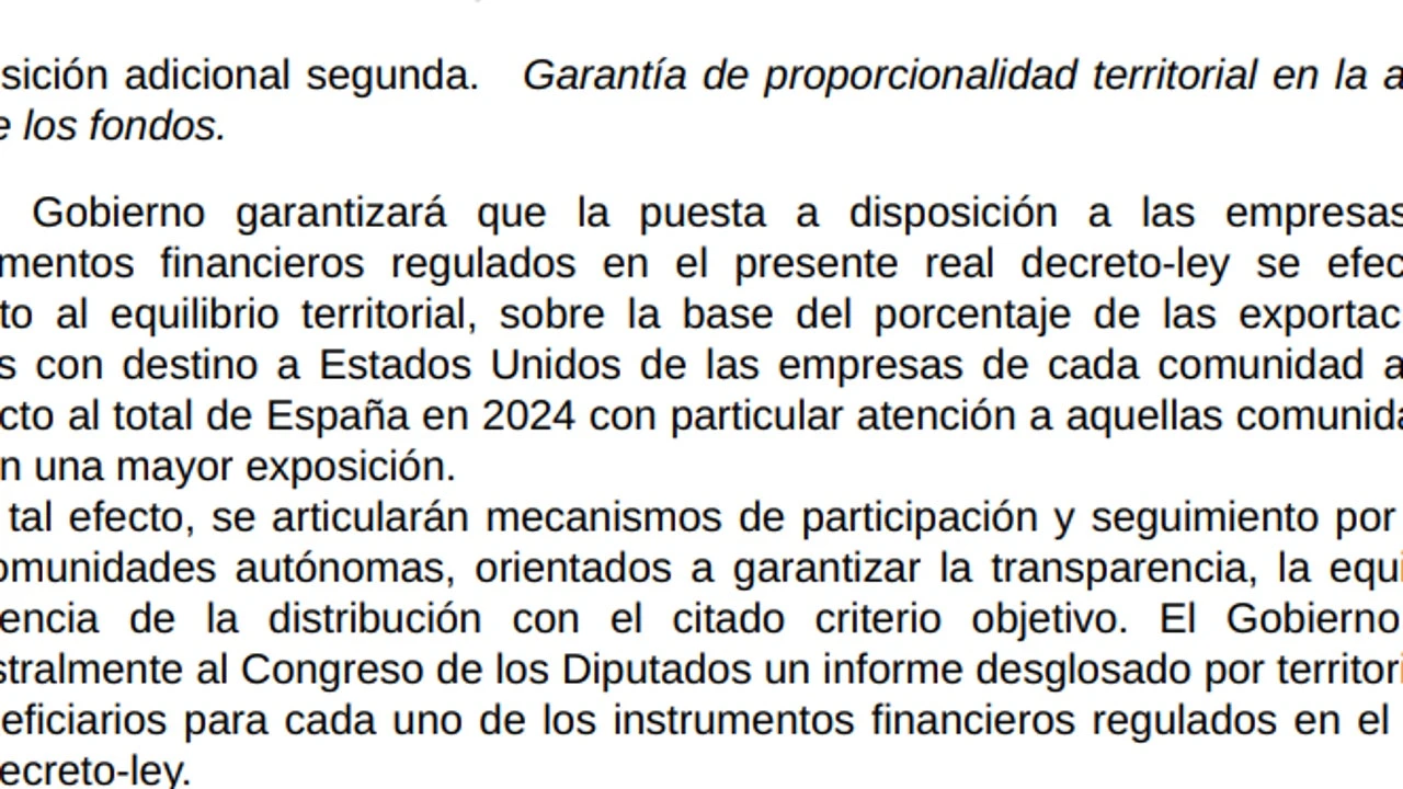 Qué dice el plan de respuesta a los aranceles sobre el reparto de ayudas por comunidades