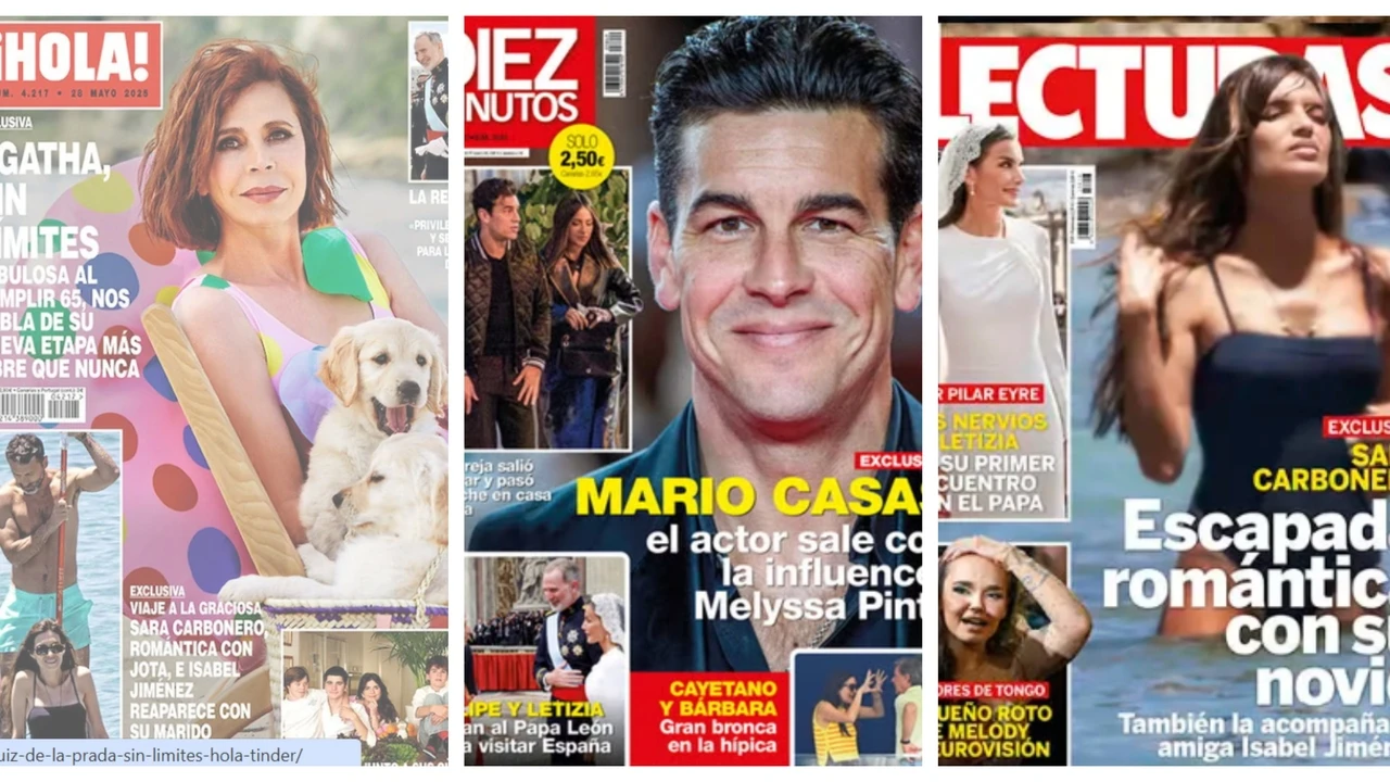 Estas son las portadas de las revistas del corazón: Los 65 años de Agatha Ruiz de la Prada, Mario Casas y Melyssa Pinto y la escapada romántica de Sara Carbonero con su novio