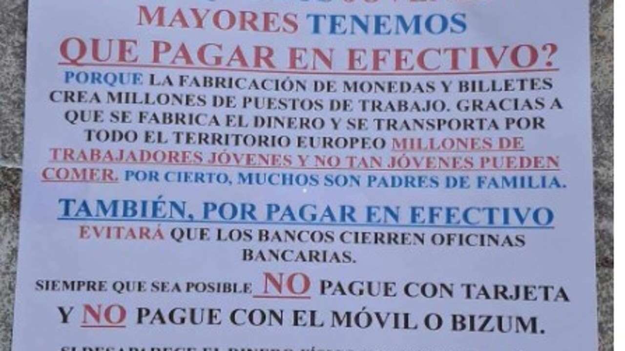 Un cartel en redes sociales anima a pagar en efectivo para que no se pierdan puestos de trabajo