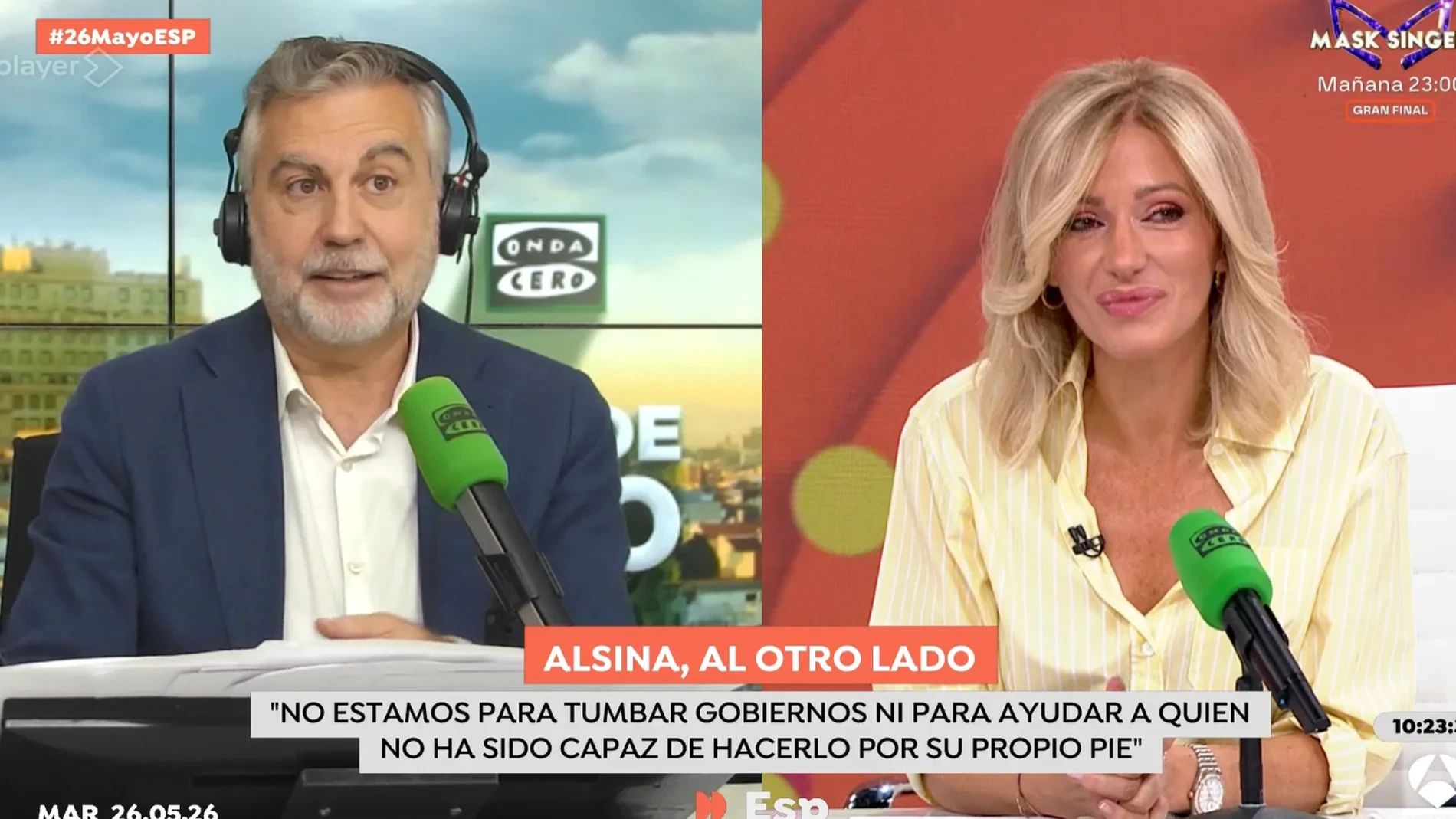 El cariñoso mensaje de despedida de Susanna Griso a Carlos Alsina tras renunciar a la parte política en 'Más de uno' de Onda Cero: Me levanto contigo todas las mañanas y lo echaré de menos