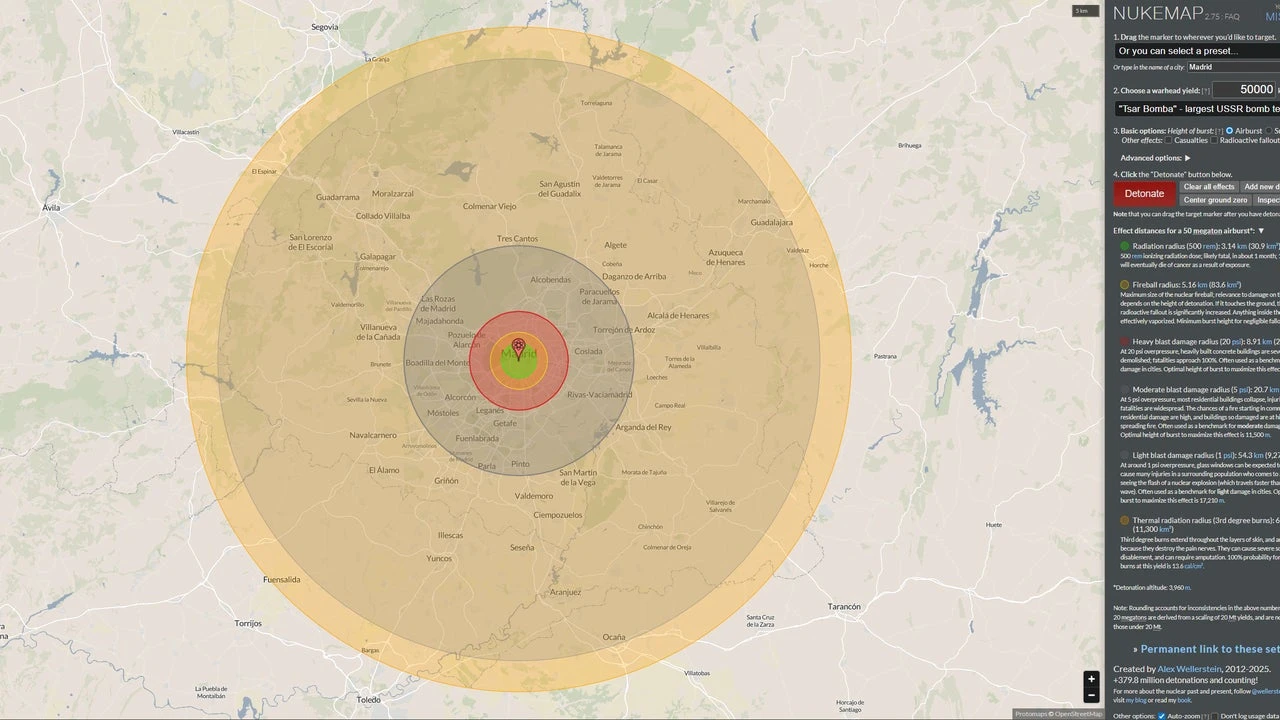 Esto es lo que pasaría si cayera la bomba nuclear más poderosa de Rusia en Madrid
