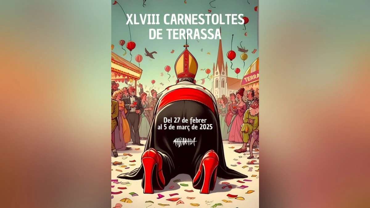 Un obispo con tacones rojos, el polémico cartel del Carnaval de Terrassa