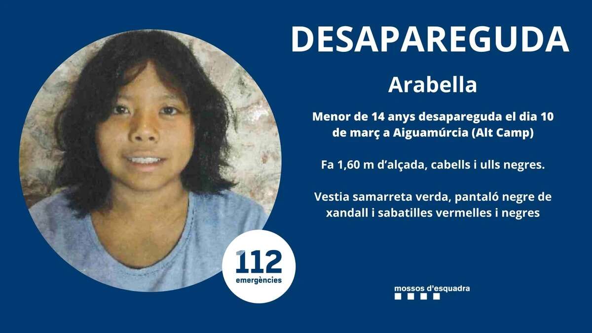 Activan un dispositivo de búsqueda por una niña de 14 años desaparecida en Aiguamúrcia, Tarragona