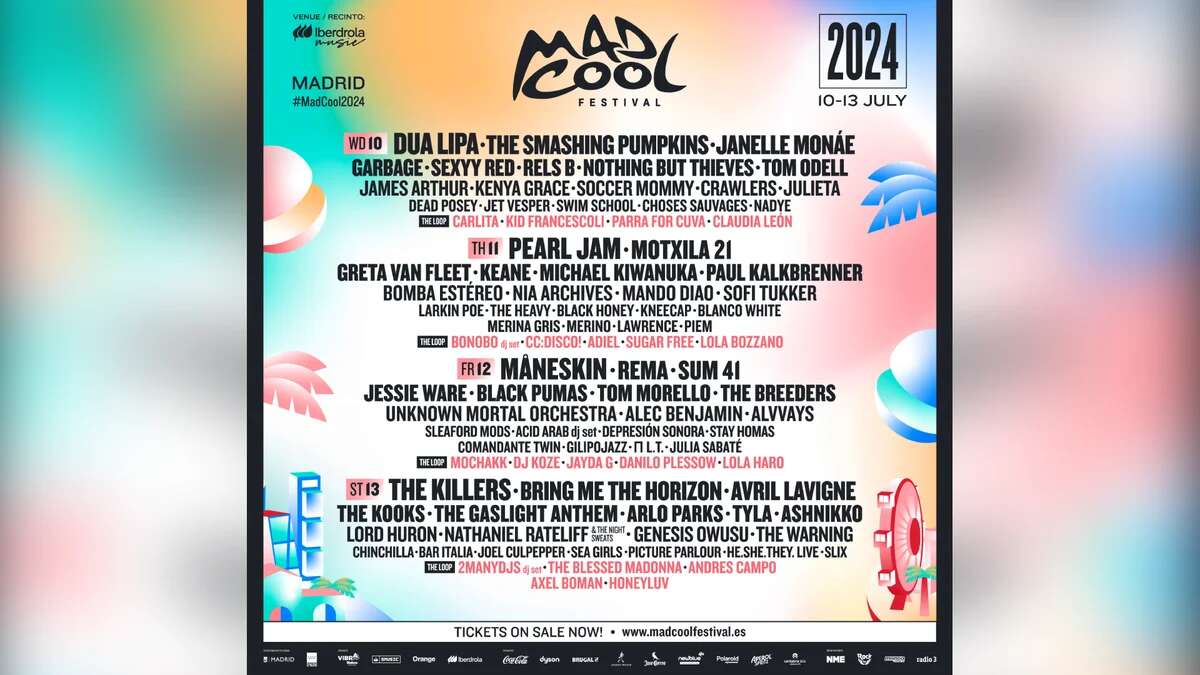 Mad Cool Festival 2024: Pearl Jam, Avril Lavigne, Maneskin, o Dua Lipa llegan a Madrid