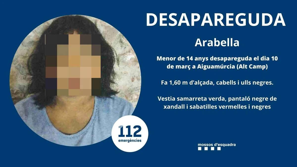 Encuentran muerta la menor de 14 años desaparecida en Aiguamúrcia, Tarragona