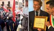 Emanuele Filiberto di Savoia cittadino onorario di Valdieri. Sotto il municipio la protesta sulle note di “Bella ciao”