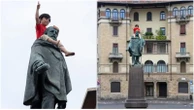 Allarme per un bambino arrampicato sulla statua di Garibaldi: ma è un’installazione di Maurizio Cattelan