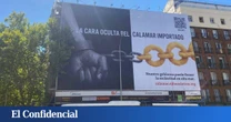 Una lona gigante frente al Ministerio de Agricultura destapa la cara oculta de las importaciones españolas de calamar