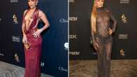 Stunning Jennifer Lopez shows off her curves in plunging dress as Paris Hilton wears sheer gown at pre-Grammys gala