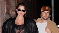Pregnant Hailey Bieber stuns in tight nude lace catsuit and heels while Justin wears baggy shorts & sweater on NYC date