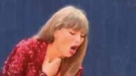 Moment Taylor Swift chokes on a bug while performing All Too Well on Eras Tour in London – asks fans ‘can you sing?’