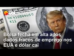 Bolsa atinge recorde após dados fracos de emprego nos EUA; dólar cai