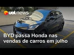 BYD passa Honda e encosta em Renault e Jeep nas vendas de carros em julho