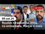 Bolsonaro x Pablo Marçal, crise com embaixada na Venezuela, sabatina com Boulos e mais | UOL News