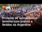 Aposentados protestam na Argentina de Milei pelo aumento da aposentadoria e polícia intervém; vídeo