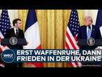 WASHINGTON: Zuerst Waffenruhe in der Ukraine – dann Frieden! Trump und Macron halten Pressekonferenz