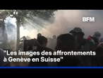 Projectiles, incendies, anti-G7 ... Les images des affrontements à Genève en Suisse