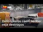 Colisão de helicópteros no Rio: destroços caem em pátio e avenida; veja imagens