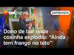 Coxinha explosiva: Dono conta que cliente voltou no dia seguinte do acidente e mostra frango no teto