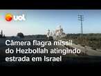 Motorista grava momento em que bombardeio do Hezbollah atinge estrada em Israel; veja vídeo