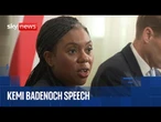 Conservative leader Kemi Badenoch gives a speech warning of dangers facing the UK economy
