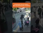 Ochroniarz ratuje nieuważna kobietę przed tramwajem!