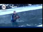 Dog saved in icy river rescue