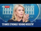 White House news briefing as President Trump faces IMF growth downgrade and pressure over Hegseth